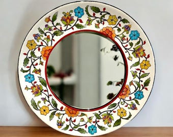 Unique Hand-Painted Turkish Tile Mirror, One-of-a-Kind Floral Decor