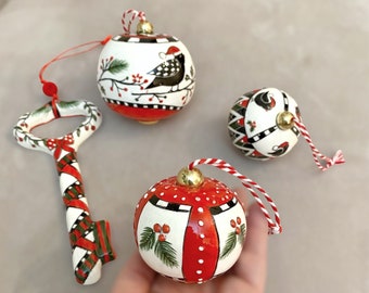 Hand-painted, custom-made, unique single product, 4-piece Christmas ornament