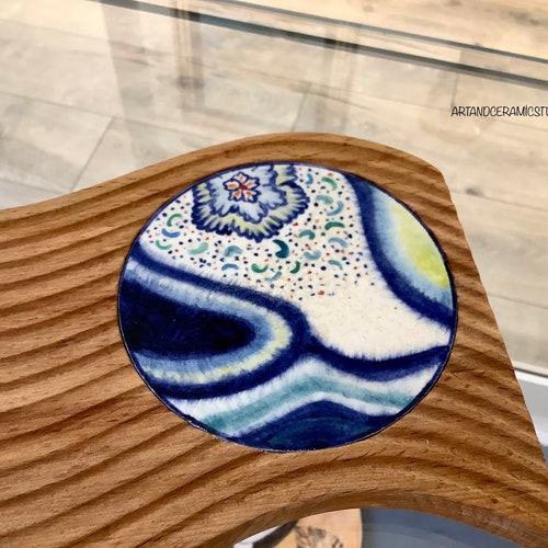 Handmade Specially Designed Cheese or Snack Board made of Wood and shops Hand-painted Tile