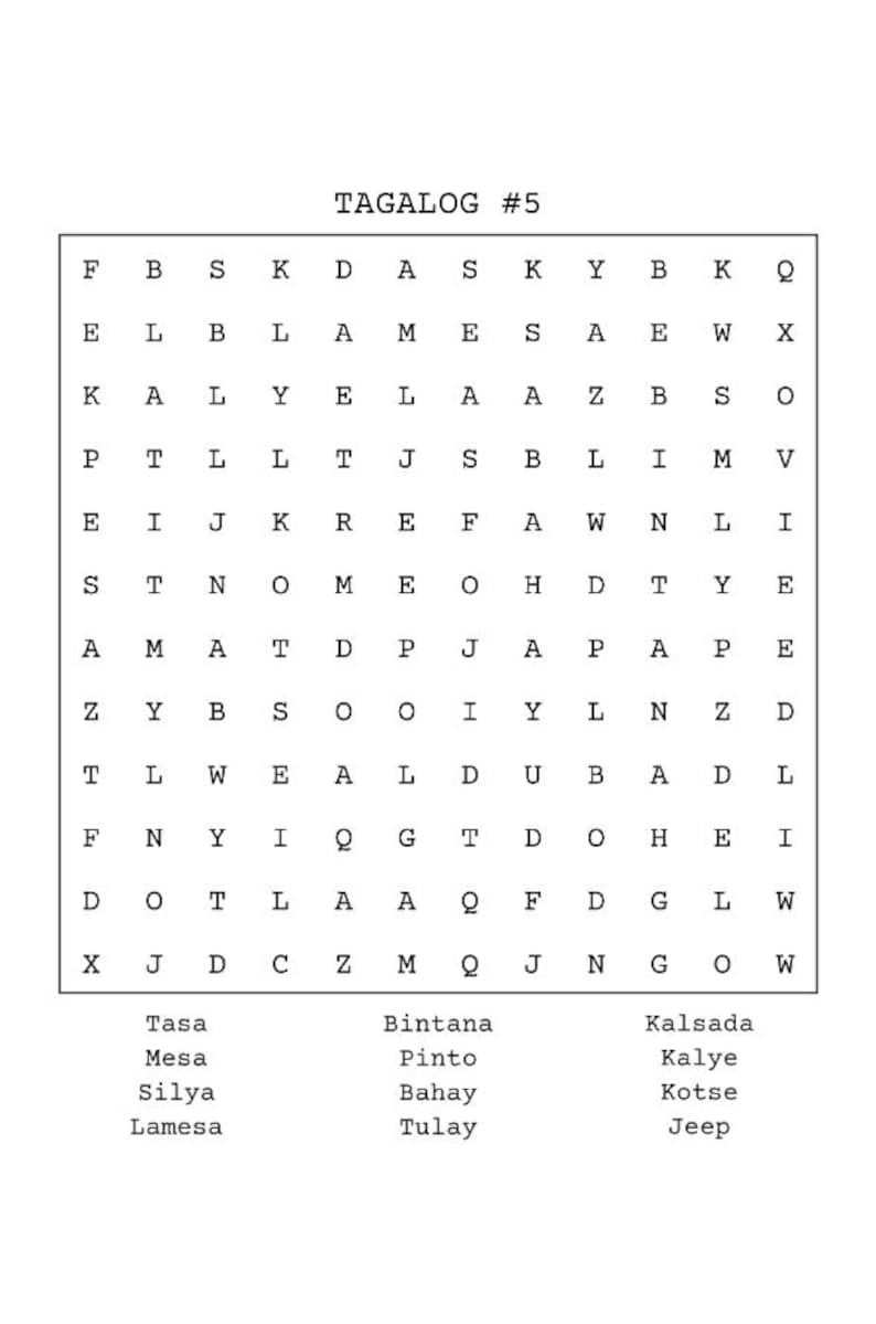 Tagalog Puzzle Tagalog Word Search | Filipino Language Puzzle Book (printable PDF) - Etsy