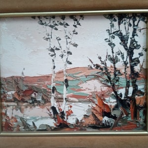 1980 Landscape oil painting by Quebec Canada artist Gabrielle Potvin