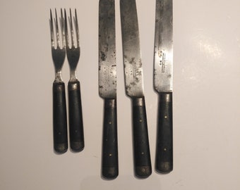 19th Century Joseph Rogers & Sons "Cutlers To HIs Majesty" Cutlery, 2 forks + 3 knives