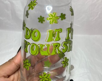 Glass Can Cup/ Do It For Yourself/ Coffee Glass Cup/ Glass Can/ Beer Glass Can