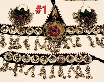 Traditional Afghan jewelry set including Headpiece (Matika), earings and necklace. Free shipping all U.S