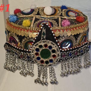 Traditional embroided handmade cap with Afghan Headpiece Mathapati Jewelry for women. Size 22 inches round. Free shipping all U.S