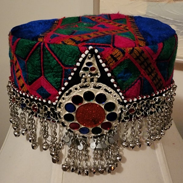Traditional embroided cap for women with headpiece Jewelry. Free shipping throughout U.S