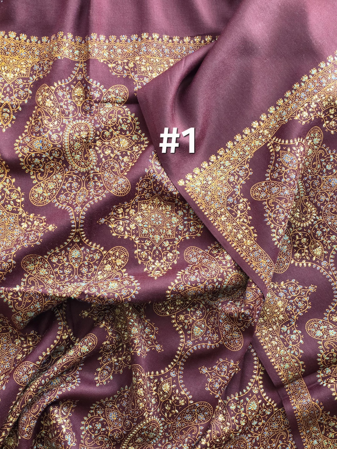 Hand-embroidered Kashmiri Pashmina Wool Shawl on Kashmiri Pattern ...