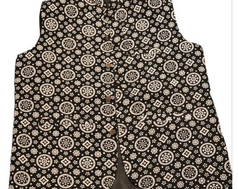 Traditional Sindhi Ajrak Black White Printed Waistcoat for Men