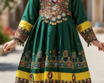 Embroidered Kuchi Dress, Afghan Traditional Outfit, Girls Size (9-13)