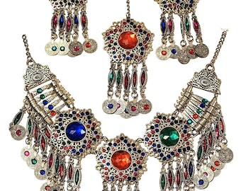 Afghan Traditional style jewelry set including necklace, Matha Tika & Earings. Free shipping all U.S