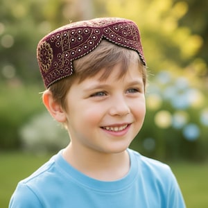 Embroidered Sindhi Cap for kids ages 6-12 years, Traditional Balochi, Qandahari and Afghan Design.