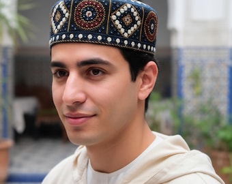 Embroidered Round Cap for Men/Women - Traditional Design, Size 22-23