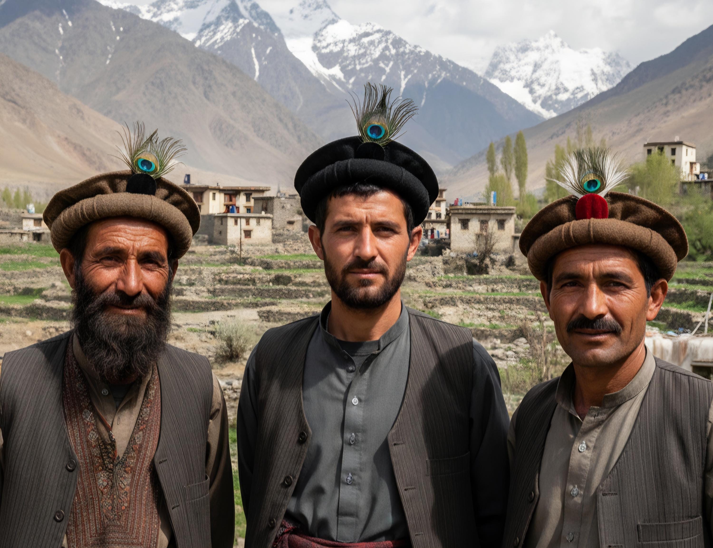 Handwoven Wool Pakol Cap With Peacock Fin, Chitrali Gilgit Style