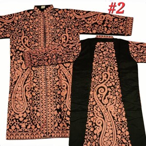 Elegant Traditional embroided long coat/ gown made on silk mix fabric for women. Length 39", bust 43", sleeves 19" inches. Free shipping U.S #2