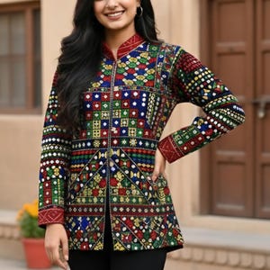 Embroidered Cotton Chunri Style Jacket, Traditional Long Shirt
