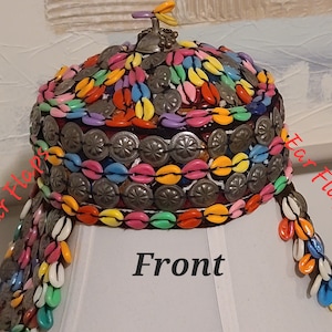 Traditional Afghani Mongolian Turkish cap with cowry work.  Free shipping throughout U.S