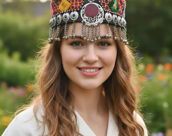 Embroidered Afghan Mathapati Cap - Traditional Handmade Headpiece