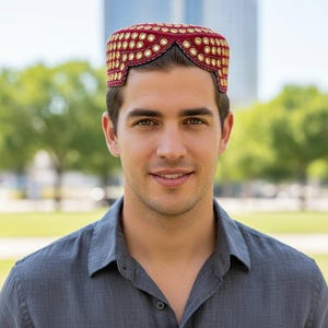Embroidered Sindhi Cap with Silver Reflecting Detail, Size 22"
