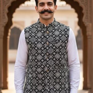 Black & White Bandhani Print Waistcoat - Nehru Jacket, Modi Jacket, Festive Wear