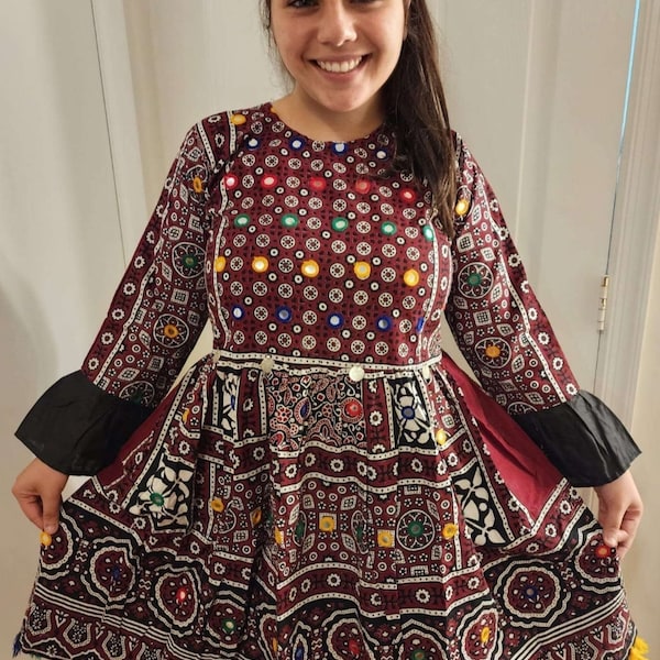 Traditional embroided Sindhi Ajrak fabric Shirt for Girls/women. Free shipping throughout U.S