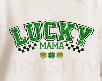 Lucky Mama St. Patrick's Day PNG: Glitter Shamrock Clover Design (Digital Download)