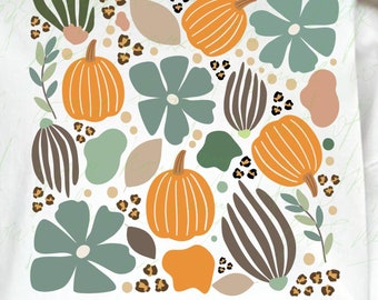 Boho Fall Pumpkin & Leopard Floral PNG (Digital Download)