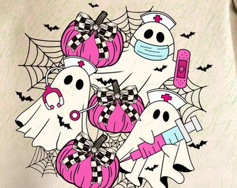Enfermera fantasma rosa coqueta Halloween PNG: Boo Boo Crew (Uso comercial, descarga digital)