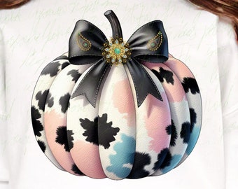 Pastel Cowhide Pumpkin Png: Western Fall Sublimation (Digital Download)