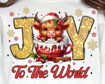 Vaca de las Tierras Altas Navideña PNG: Alegría para el mundo, festividad del oeste (Descarga digital)
