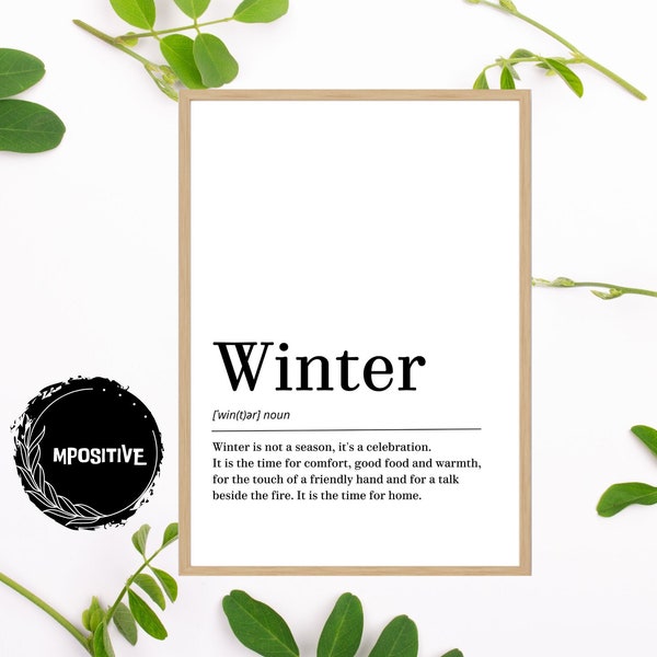 Winter Dictionary definition printable, Winter Poster, Winter Quote, Winter Printable, Winter Lover Gift, Minimalist Winter Wall Art