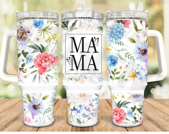 Mama Wildflower 40oz beker wrap: bloemen moedermok (digitale png-download)