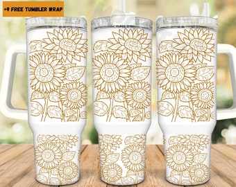 Sunflower Laser Engraved 40oz Tumbler Wrap: Floral Seamless Design (Digital Download)
