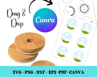 Bamboo Can Glass Lid canva Template Glass Can Lid Template Bamboo Lid Template, 16oz Glass Can Lid Template canva frames Bamboo Lid Decal