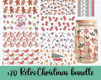 Paquete SVG de envoltura de vidrio para latas navideñas: diseños retro, 16 oz Libbey (descarga digital)