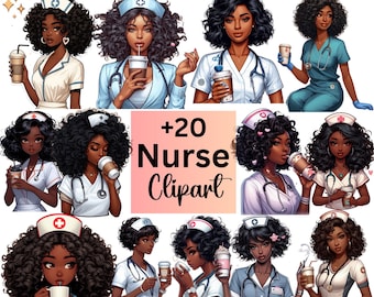 Black Nurse Clipart: Afro Women, Medical Theme (PNG)