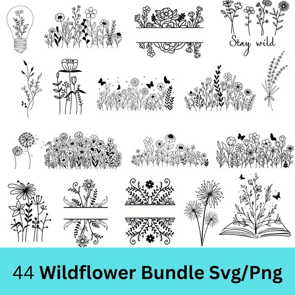 Wildblumen Bundle SVG, Blumenwiese, Frühling svg, Blumenrand SVG, minimalistischer Blumenstrauß, Wildblumen Clipart, Wiese Blumendruck