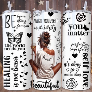 personalized Love Yourself Black Woman Tumbler Wrap, 20oz Skinny Sublimation Designs, Affirmations Tumbler Wrap, PNG File Digital Download