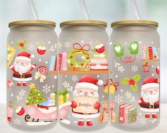 Envoltorio de lata de vidrio navideño de estilo librero PNG: Diseño navideño de librería (descarga digital)