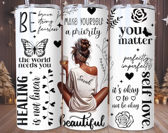 Personalized Black Woman Tumbler Wrap: Affirmations Sublimation Design (PNG Digital Download)