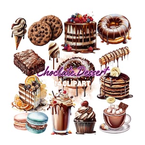 Watercolour Chocolate Treats Clipart  Dessert Cupcakes PNG Digital Image Downloads for Card Making, Paper Crafts,  Scrapbook, Junk Journal