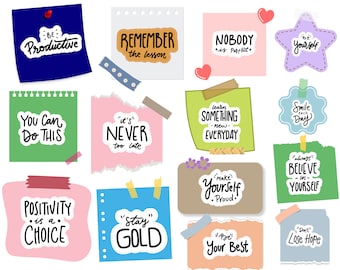 Affirmations Sticky Notes PNG Stickers: Mental Health Printables (Digital Download)