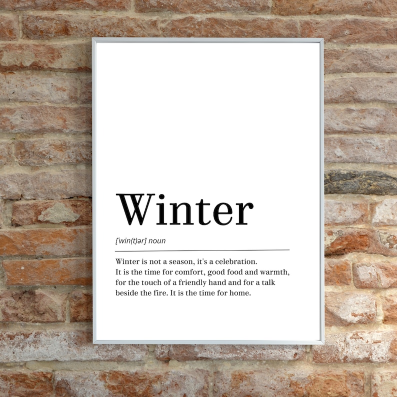 Winter Dictionary Definition Printable Winter Poster Winter Etsy