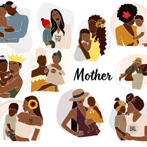 Madre clipart Mujer negra SVG Madre abstracta SVG Mujer africana clipart familia clipart Uso comercial Afro mujer svg