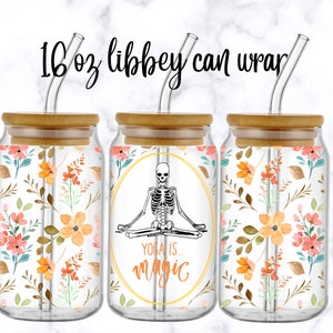 Yoga Skull Libbey Glass Can Tumbler Sublimation Design (Digital Download)