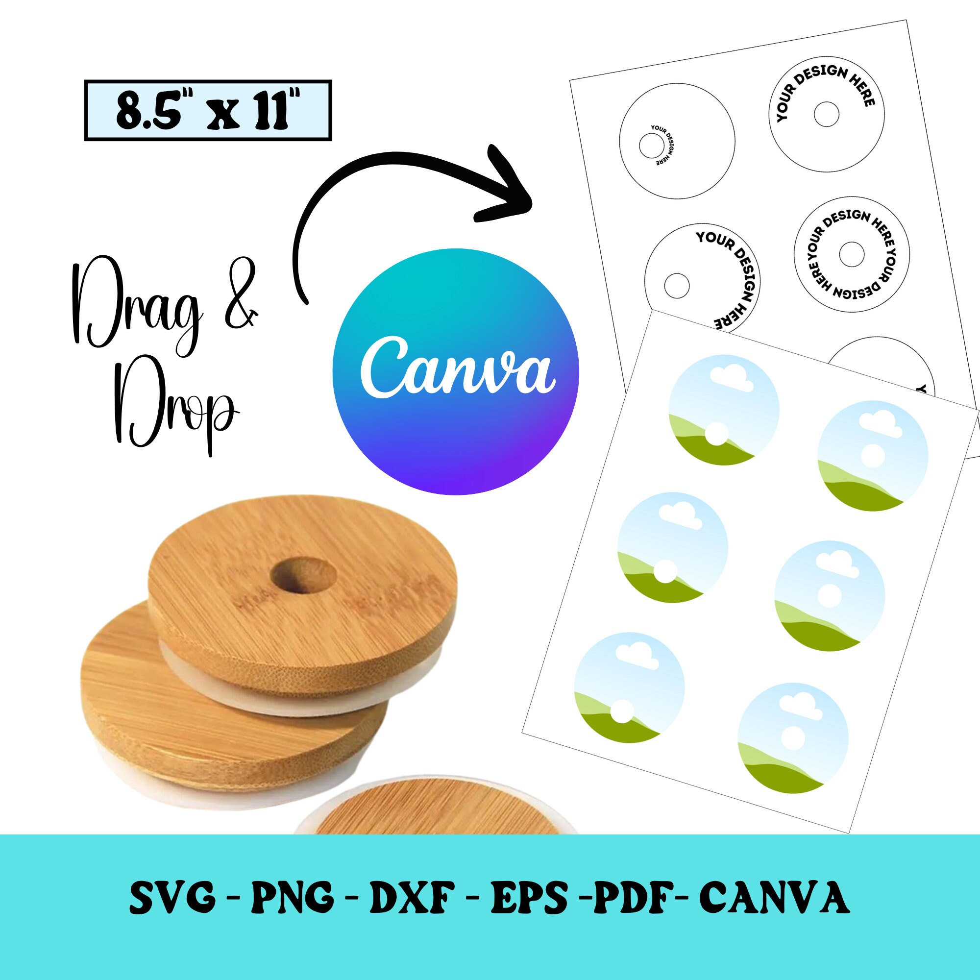Bamboo Can Glass Lid canva Template Glass Can Lid Template Bamboo Lid Template, 16oz Glass Can Lid Template canva frames Bamboo Lid Decal