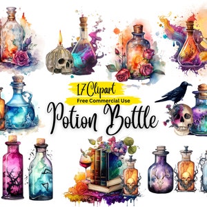 Witches Potion Bottles Watercolor Clipart Magical Mystical art Fantasy clipart Witchcraft Potion Bundle, Magic clipart, Instant Download