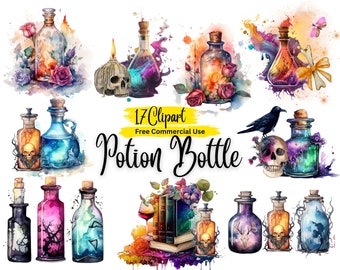 Watercolor Witches Potion Clipart: Mystical Fantasy Art (Instant Download)
