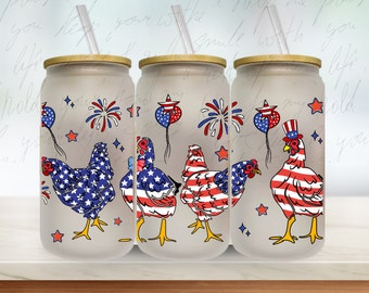Patriotic Chicken USA 4th of July 16oz Libbey Can PNG (Digital Download)