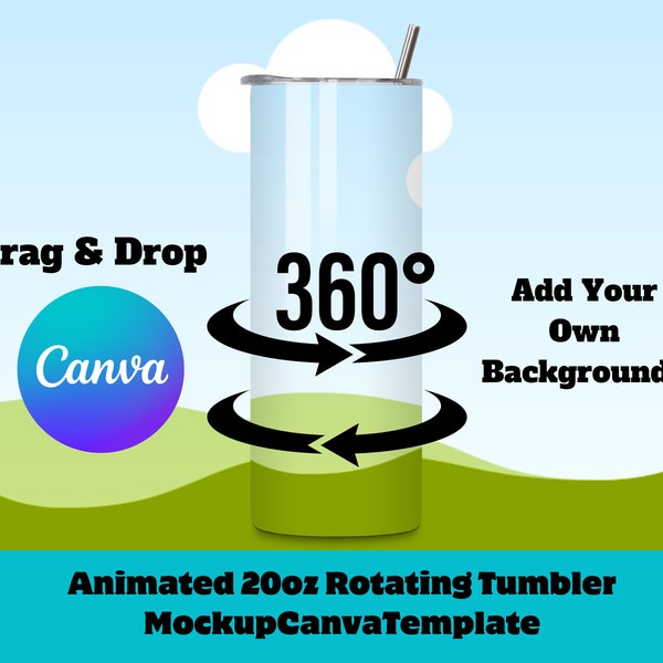 Animated 20oz Rotating Tumbler Mockup Canva Template - Add Your Own Background and Tumbler Wrap