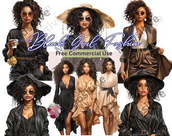 Melanin Fashion Clipart Bundle: Black Girl Magic Graphics (Digital)